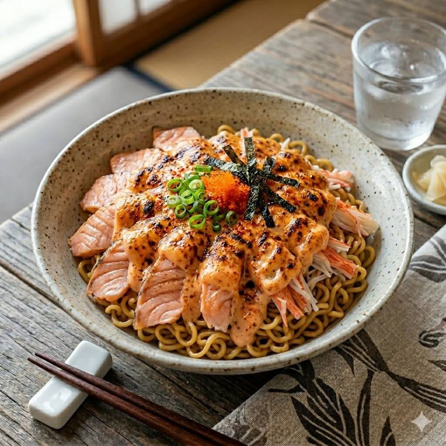 Foto Indomie Mentai Kani Salmon Rice Bowl Boss