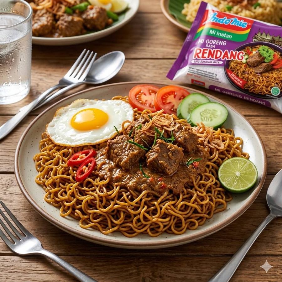 Foto Indomie Goreng Rendang Ayam Fillet Rice Bowl Mantul