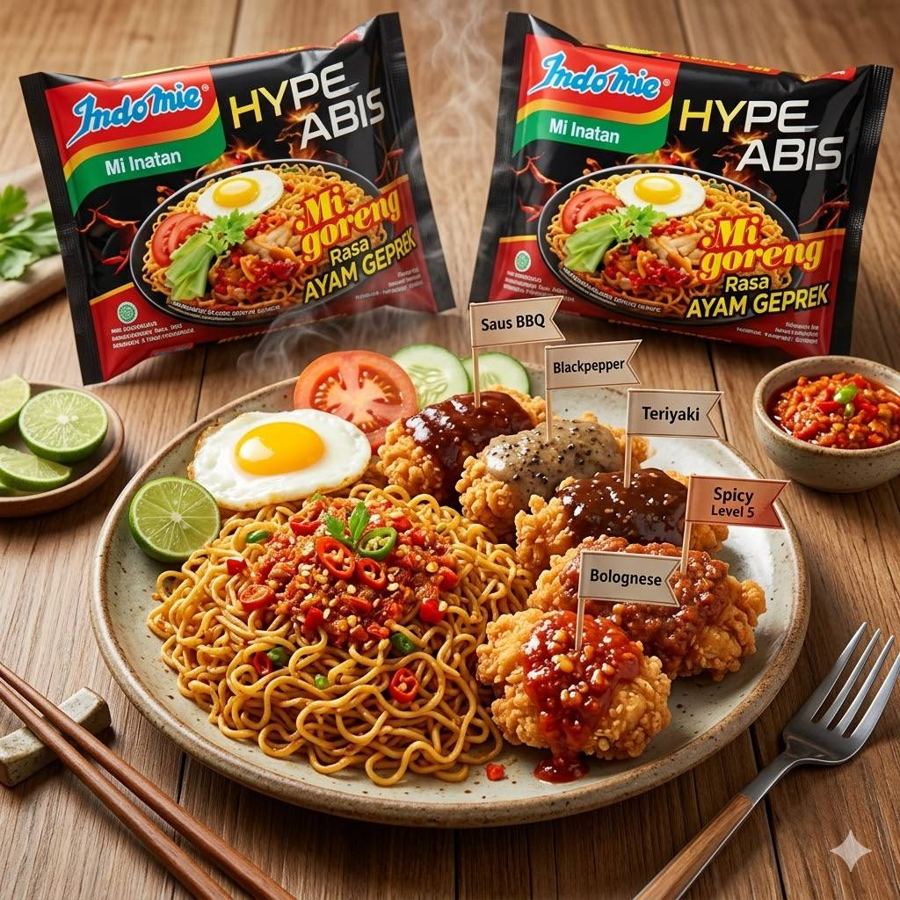 Foto Indomie Goreng Geprek Ayam Fillet Rice Bowl Mantul