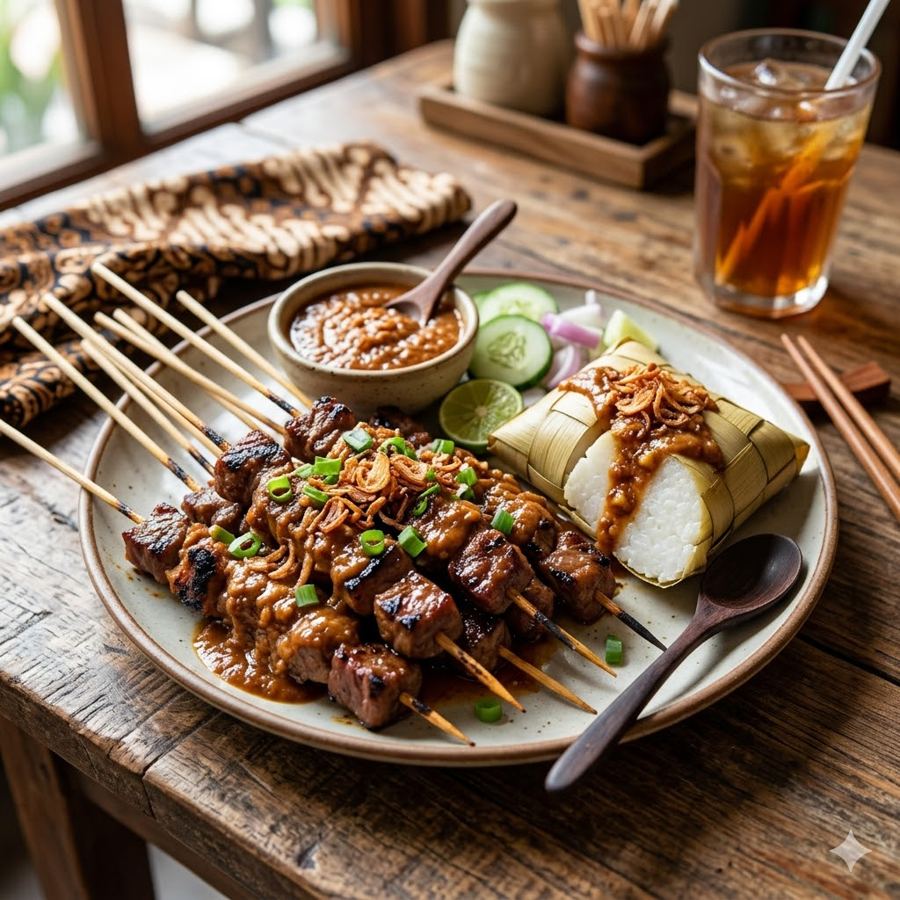 Foto Sate daging padang empuk dengan kuah rempah
