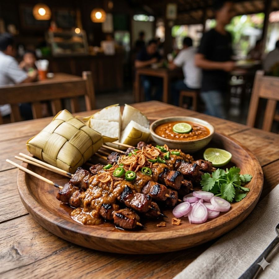 Foto Sate lidah padang dengan kuah kental dan ketupat