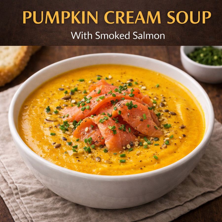 Foto Pumpkin Cream Soup With Smoked Salmon