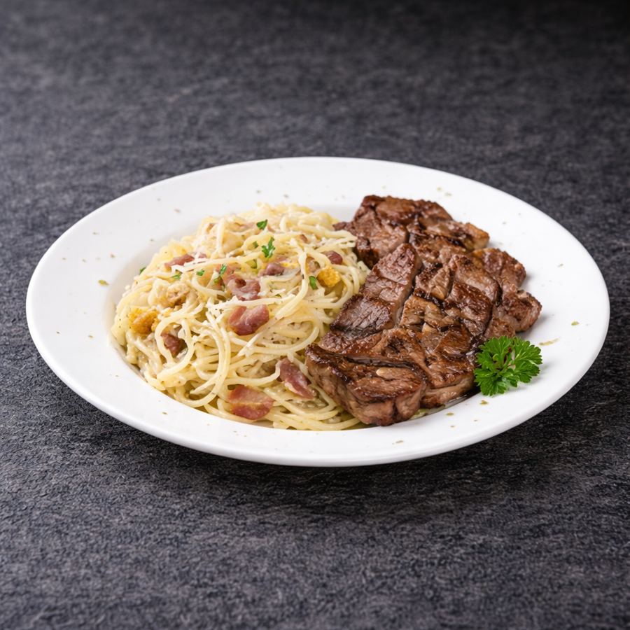 Foto Spaghetti Carbonara With Steak 21