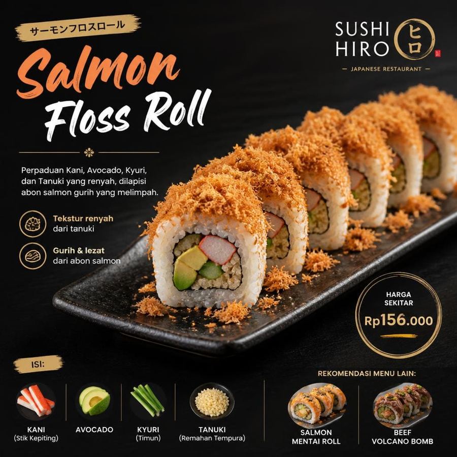 Foto Salmon Floss Roll Sushi Hiro menu roll salmon floss