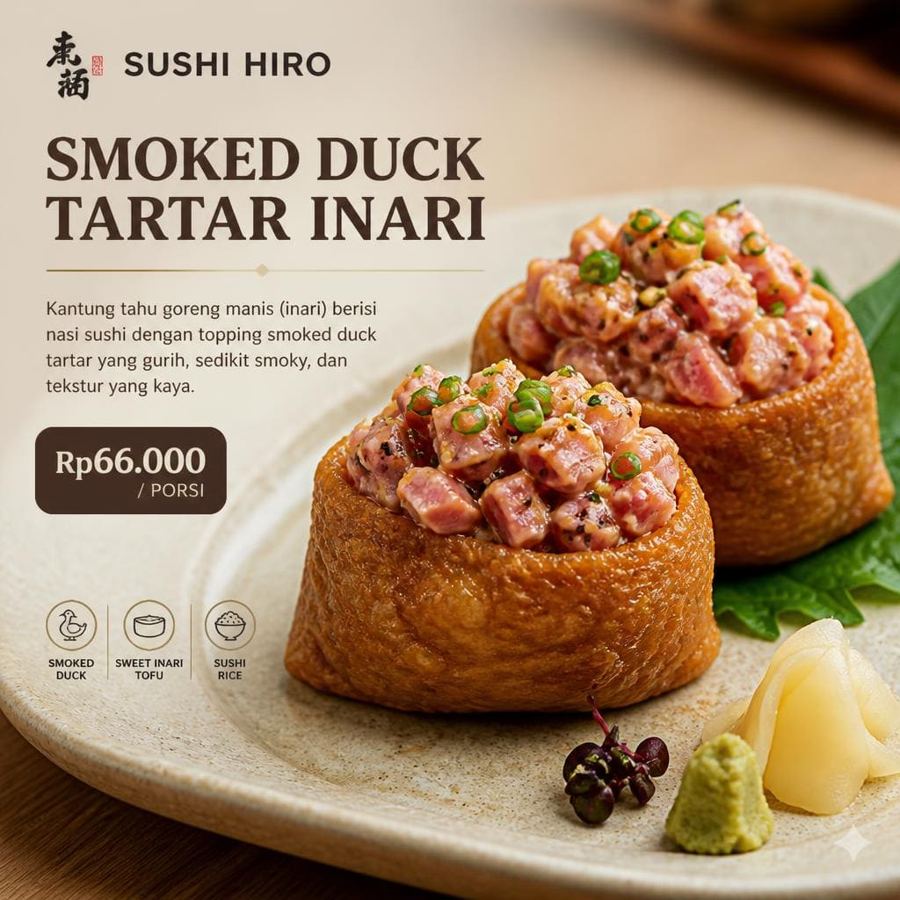 Foto Smoked Duck Tartar Inari Sushi Hiro menu inari smoked duck