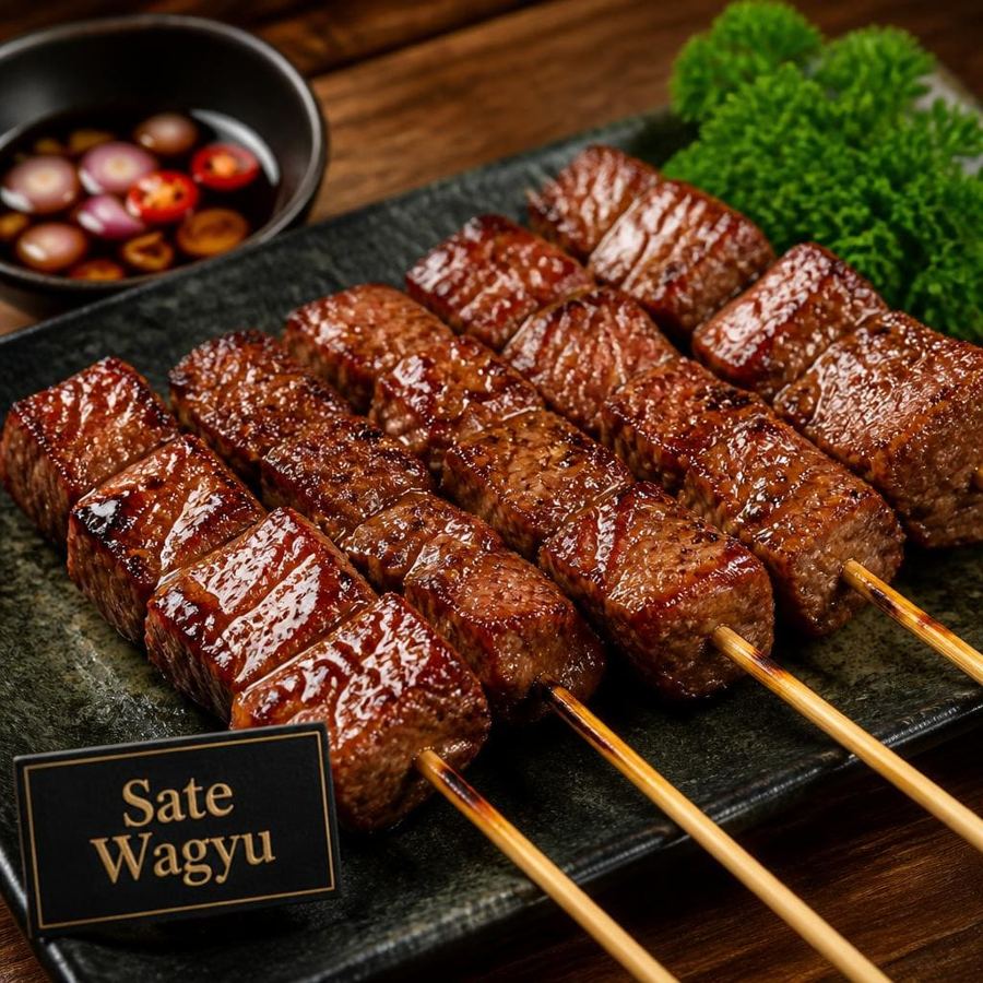 Foto Sate Wagyu Te Sate dengan daging wagyu lembut dan cita rasa gurih