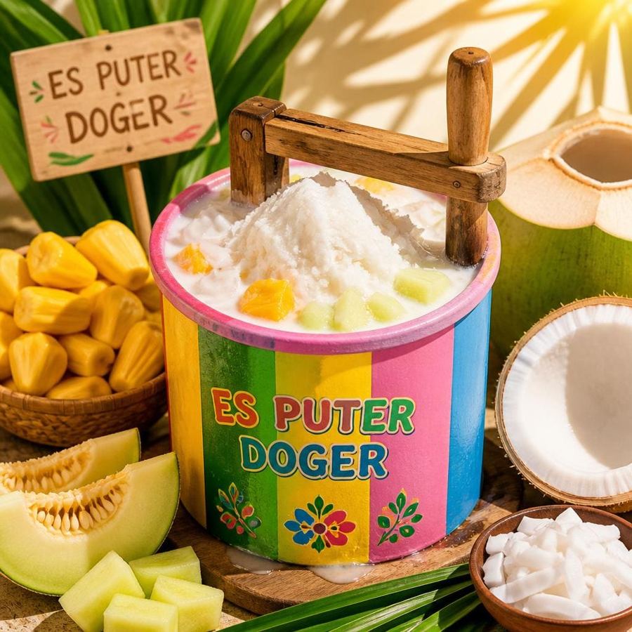 Foto Es Puter Doger Te Sate dengan rasa manis lembut dan topping khas