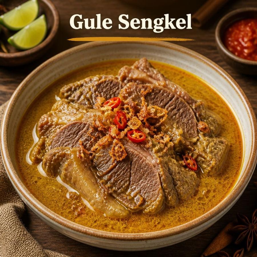 Foto Gule Sengkel Te Sate dengan kuah gurih dan potongan sengkel empuk