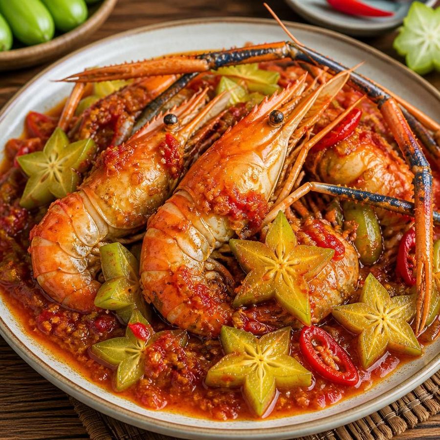 Foto Udang Galah Sambal Belimbing Te Sate dengan udang besar dan sambal belimbing segar