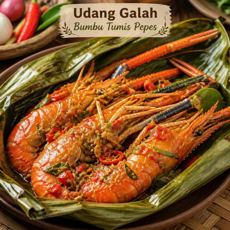 Foto Udang Galah Bumbu Tumis Pepes Te Sate dengan bumbu tumis gurih dan aroma khas