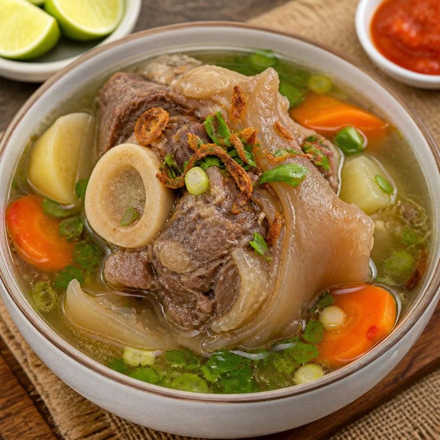 Foto Sop Kaki Sapi Te Sate dengan kuah hangat dan potongan kaki sapi gurih