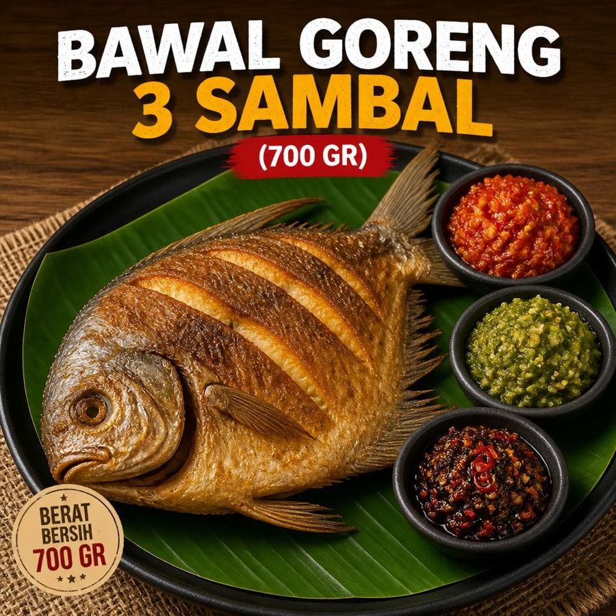 Foto Bawal Goreng 3 Sambal 700 gr Te Sate dengan porsi ikan lebih besar dan sambal khas