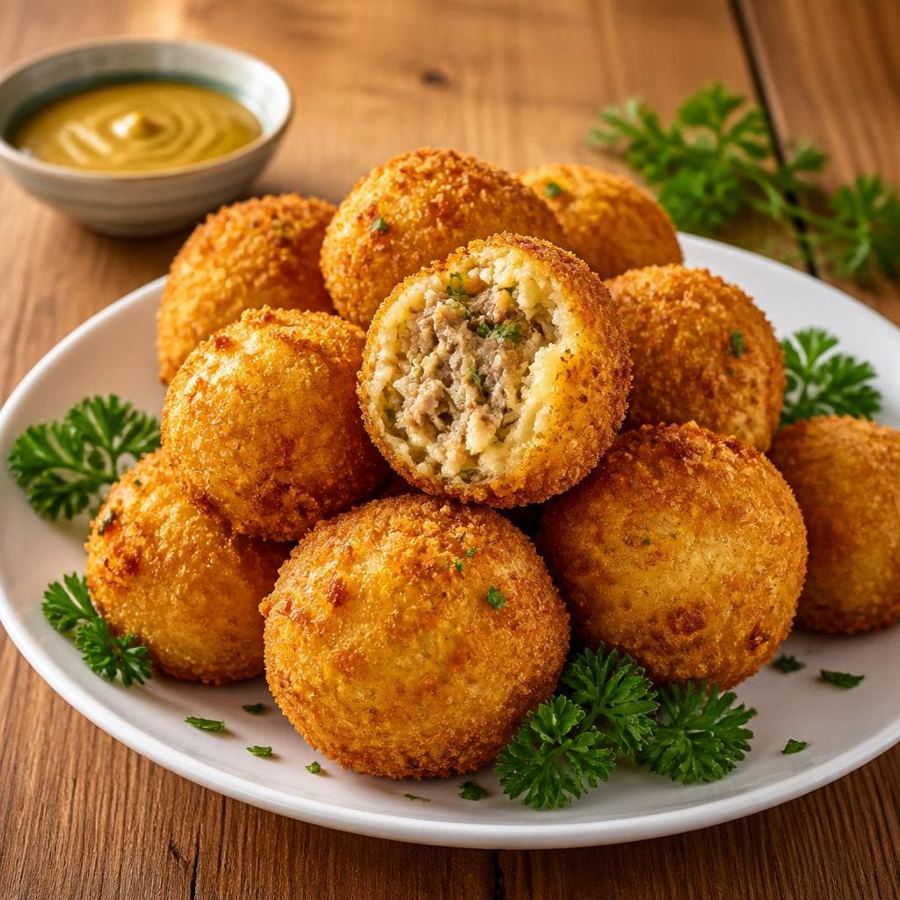 Foto Bitterballen Te Sate dengan tekstur renyah dan isian gurih
