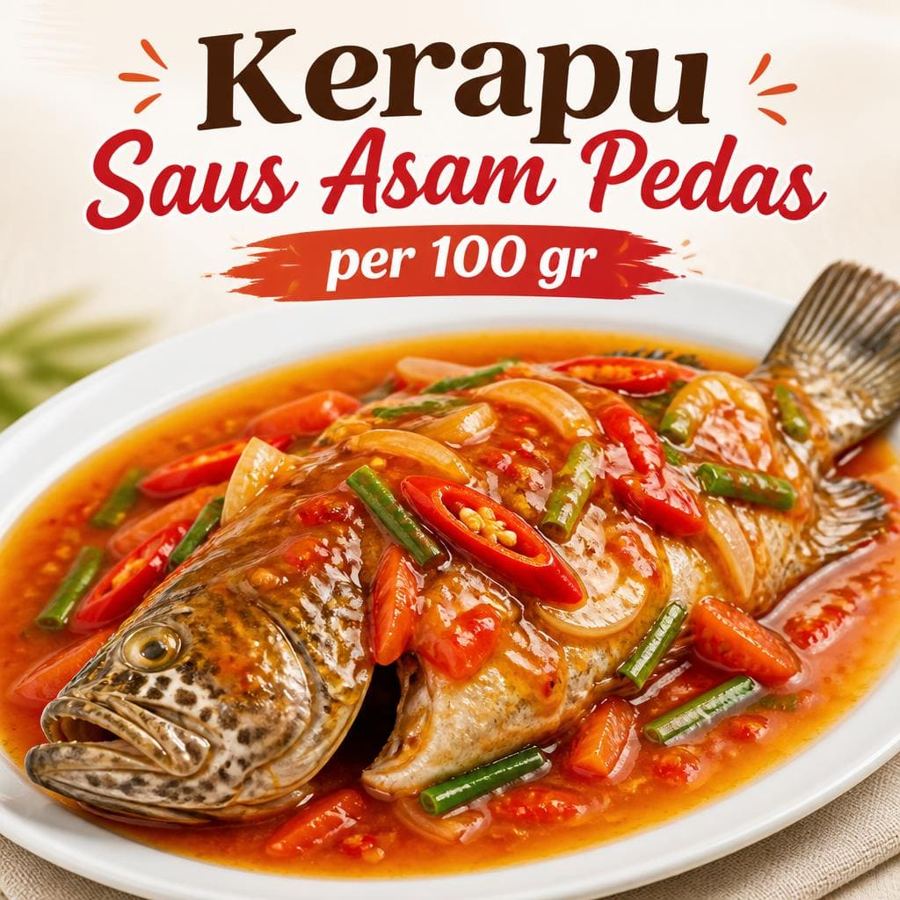 Foto Kerapu Saus Asam Pedas per 100 gr Te Sate dengan saus asam pedas segar