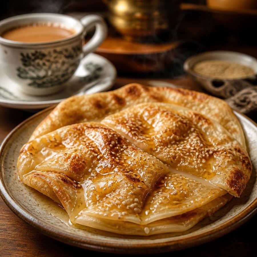 Foto Roti Canai Manis Te Sate dengan tekstur lembut dan rasa manis gurih