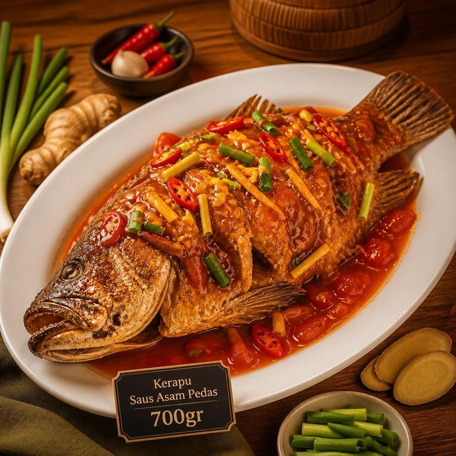 Foto Kerapu Saus Asam Pedas 700gr Te Sate dengan ikan kerapu dan saus asam pedas