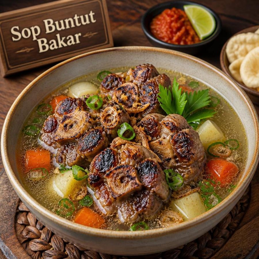 Foto Sop Buntut Bakar Te Sate dengan buntut sapi bakar dan kuah pendamping gurih