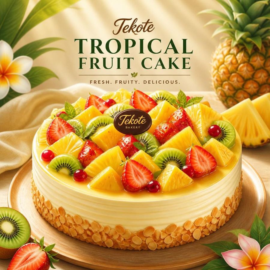 Foto Tropical Fruit Cake Te Sate dengan rasa buah segar dan tekstur lembut