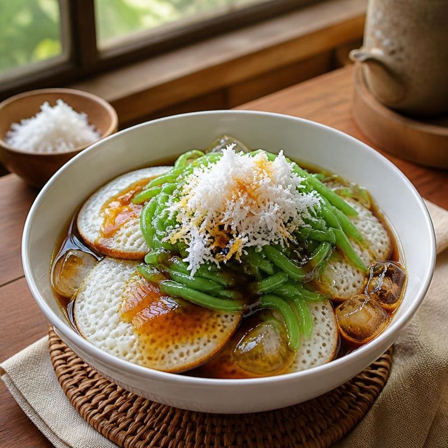 Foto Serabi Solo Cendol Te Sate dengan rasa manis lembut dan topping cendol