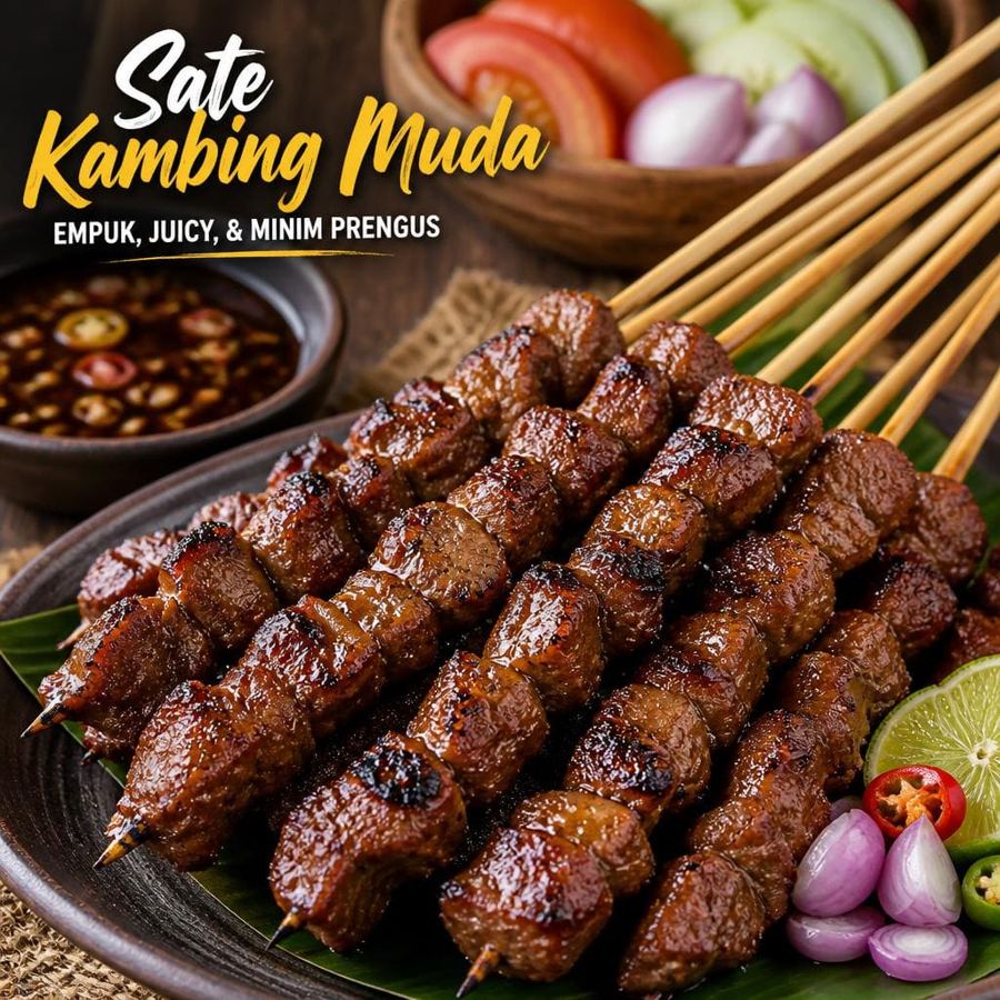 Foto Sate Kambing Muda Te Sate dengan daging kambing lembut dan aroma khas