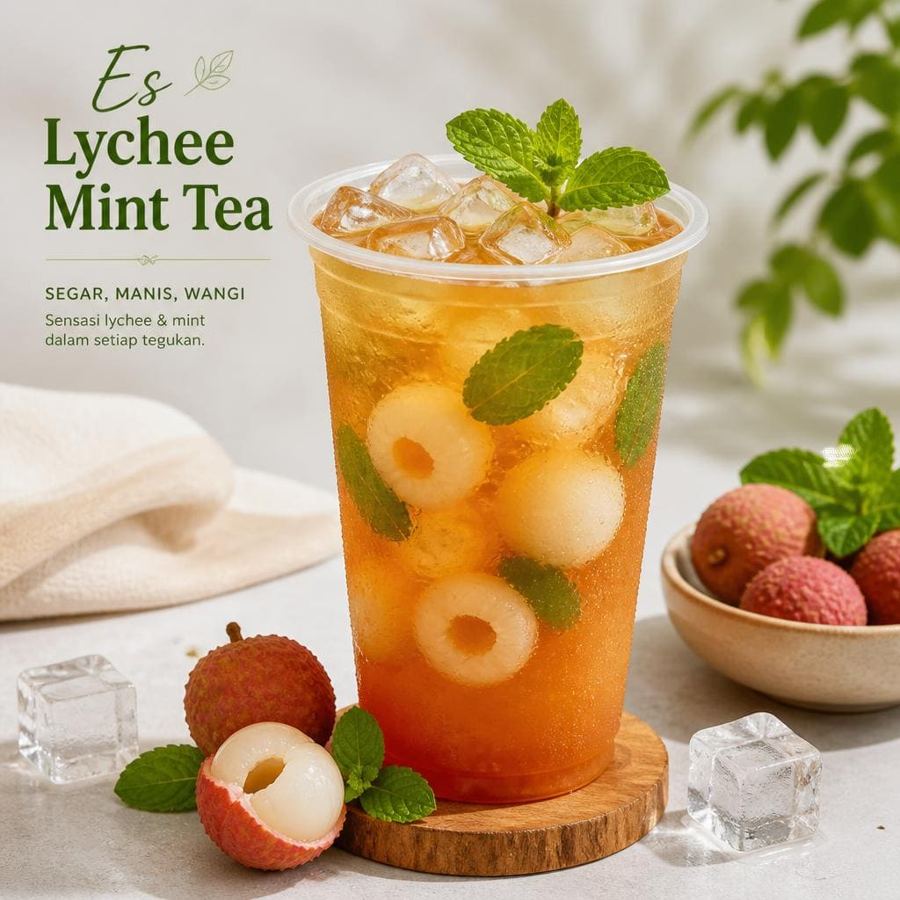 Foto Lychee Mint Tea Te Sate dengan rasa teh segar, leci manis, dan sentuhan mint