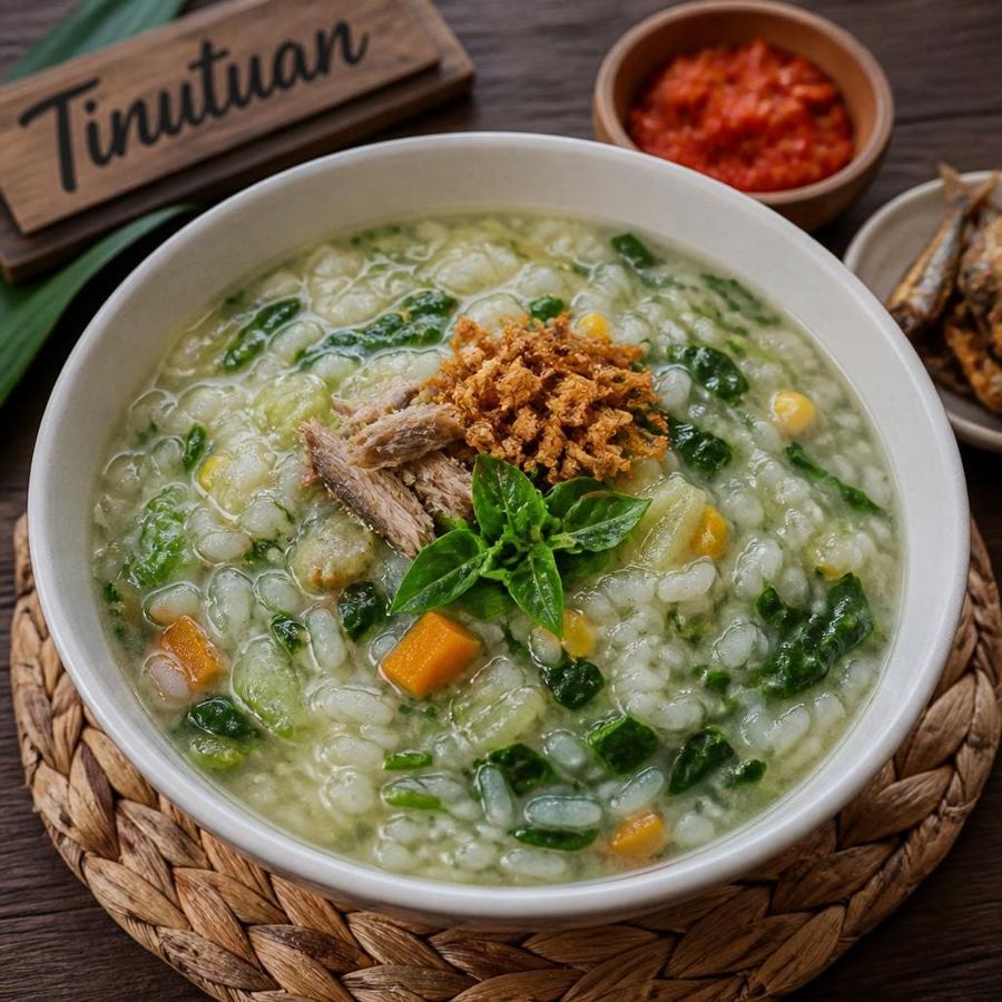 Foto Tinutuan Te Sate dengan sayuran hangat dan rasa gurih khas