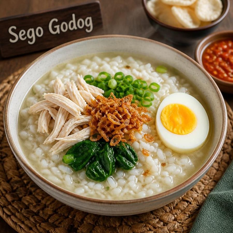Foto Sego Godog Te Sate dengan kuah gurih dan sajian hangat khas
