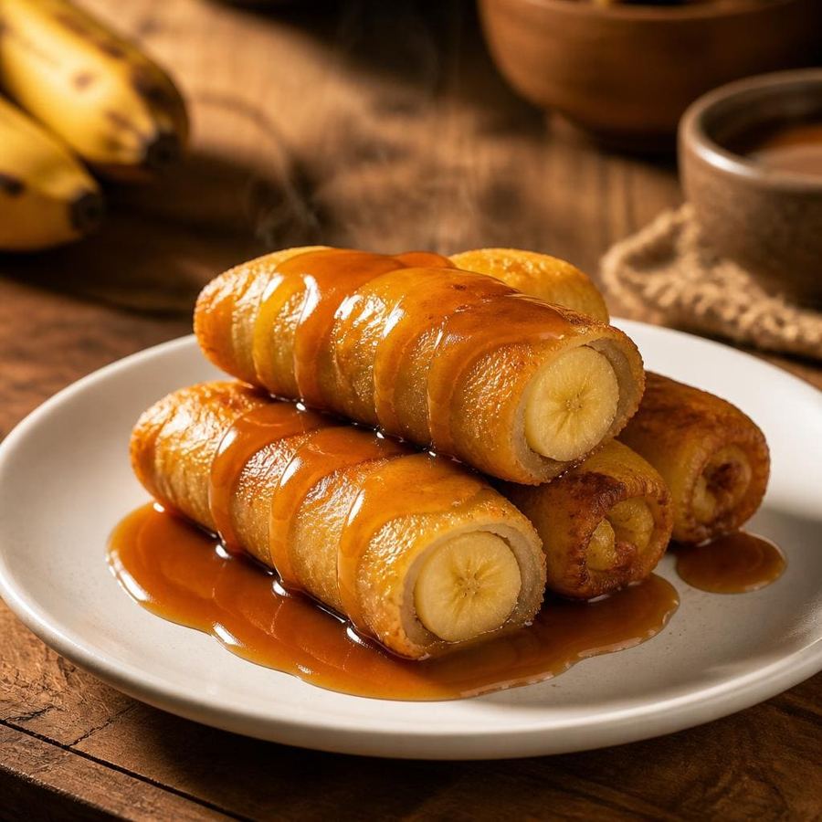 Foto Pisang Gulung Te Sate dengan pisang lembut dan sajian manis gurih