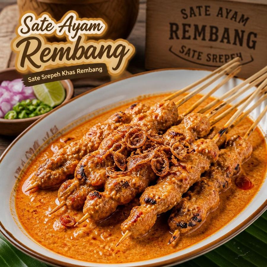 Foto Sate Ayam Rembang Te Sate dengan bumbu khas dan potongan ayam berbumbu