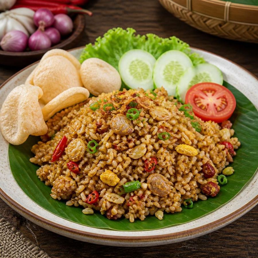 Foto Nasi Goreng Kampung Te Sate dengan bumbu gurih dan pelengkap khas