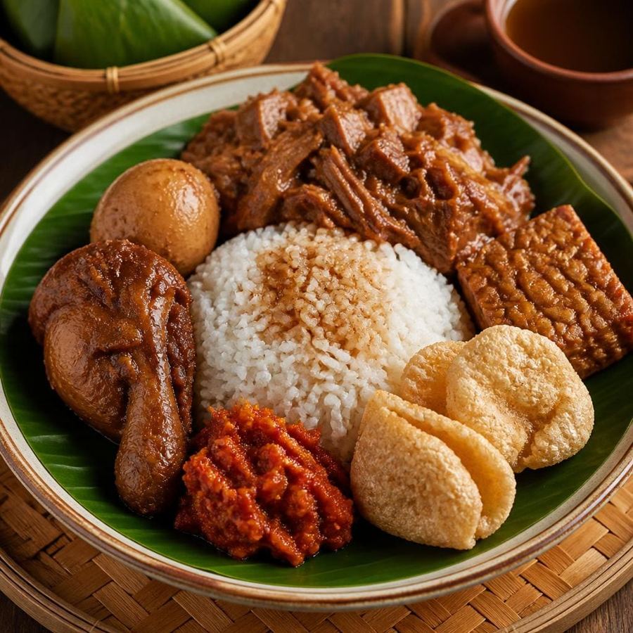 Foto Nasi Gudeg Te Sate dengan lauk khas dan cita rasa manis gurih