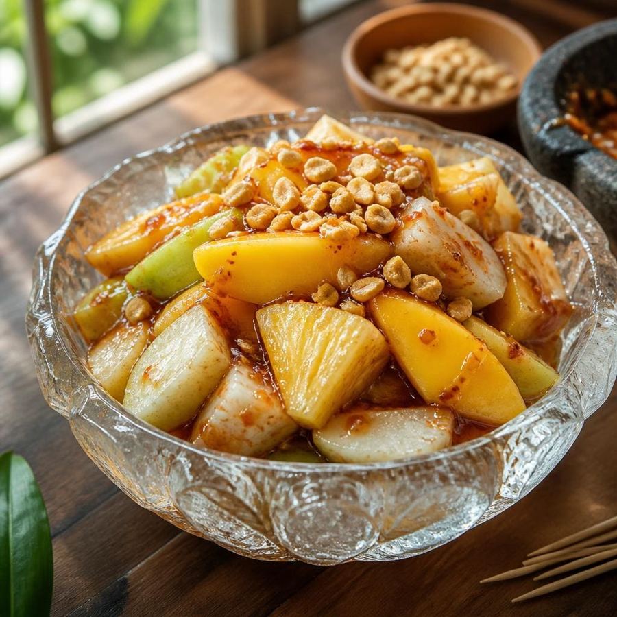 Foto Rujak Uleg Te Sate dengan bumbu kacang gurih dan potongan buah segar