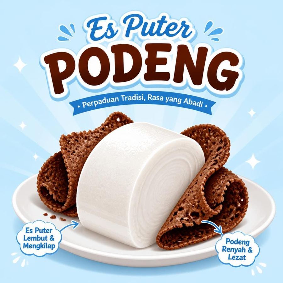 Foto Es Puter Podeng Te Sate dengan es puter lembut dan topping warna-warni