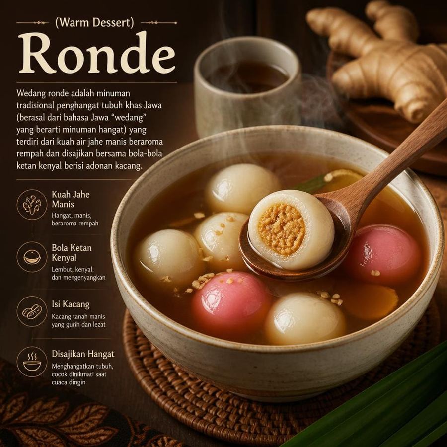 Foto Ronde Te Sate dengan kuah hangat dan rasa manis gurih khas