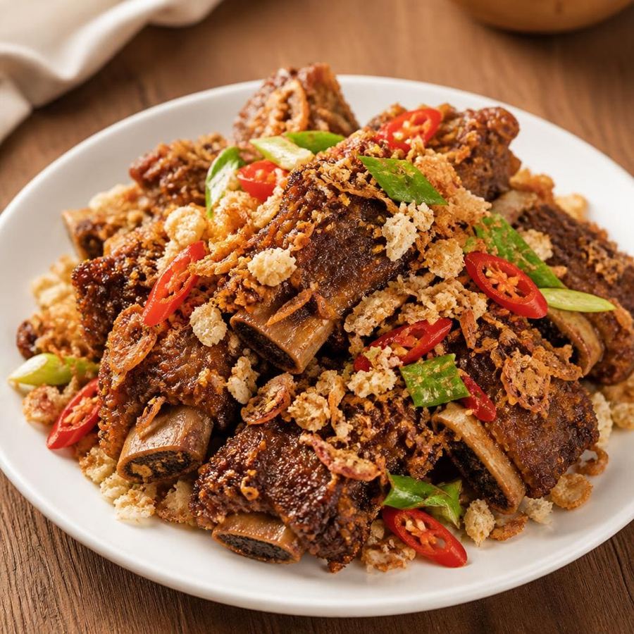 Foto Iga Konro Goreng Te Sate dengan iga berbumbu dan rasa gurih khas