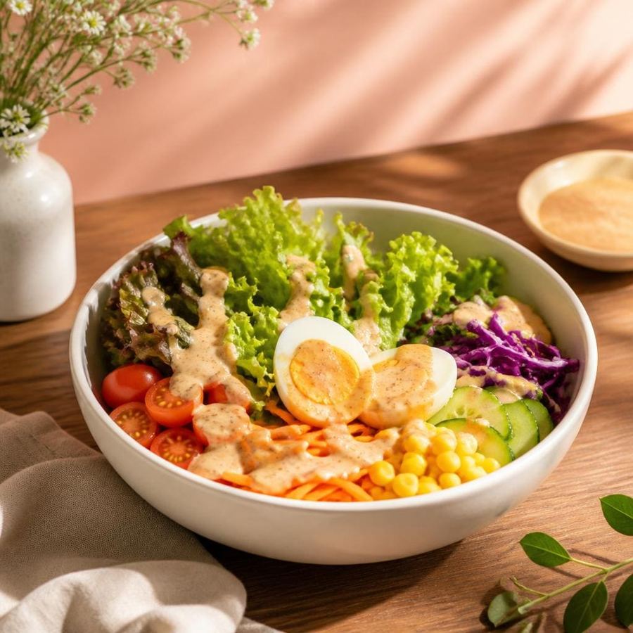 Foto Huzarensla Salad Te Sate dengan sajian salad segar dan rasa ringan