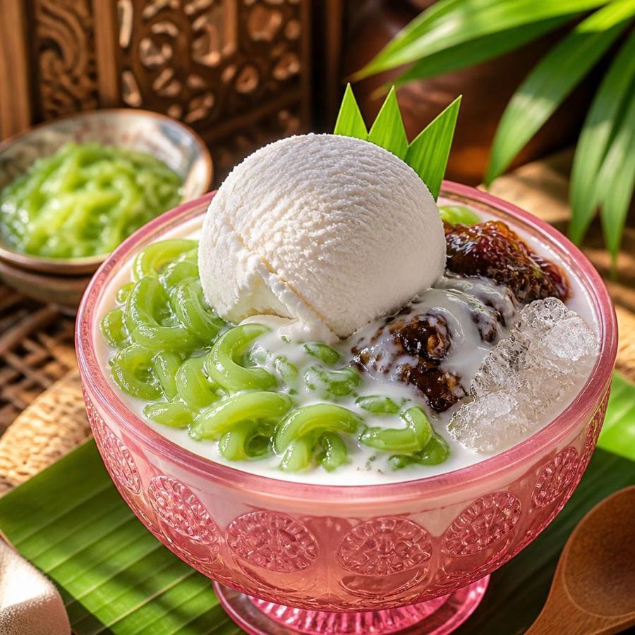 Foto Es Puter Cendol Te Sate dengan es puter lembut dan cendol segar