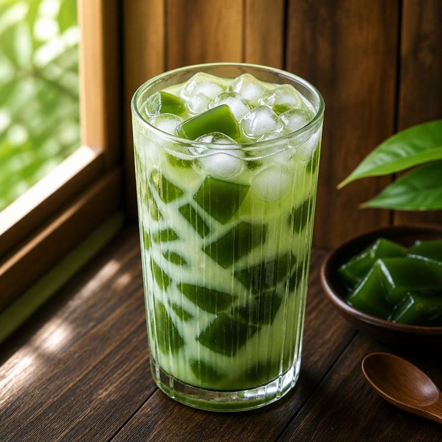Foto Es Cincau Hijau Te Sate dengan cincau segar dan kuah manis lembut