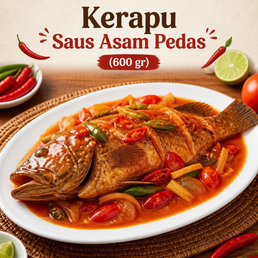 Foto Kerapu Saus Asam Pedas 600 gr Te Sate dengan saus segar dan rasa gurih pedas