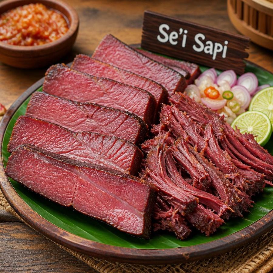 Foto Se'i Sapi Te Sate dengan daging sapi berbumbu dan aroma asap khas