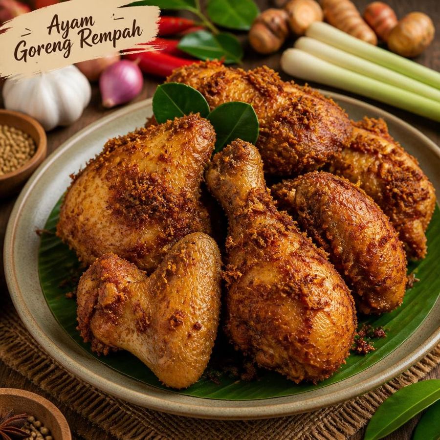 Foto Ayam Goreng Rempah Te Sate dengan bumbu rempah gurih dan tekstur renyah