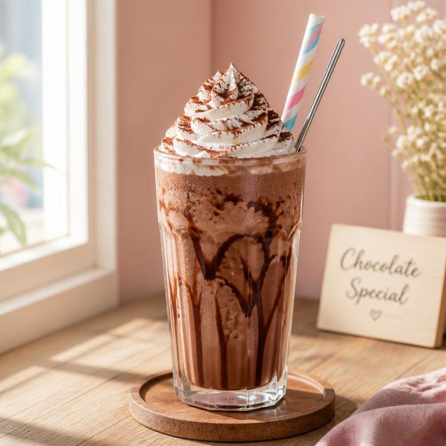 Foto Milkshake Chocolate Special dengan rasa cokelat creamy dan topping es krim