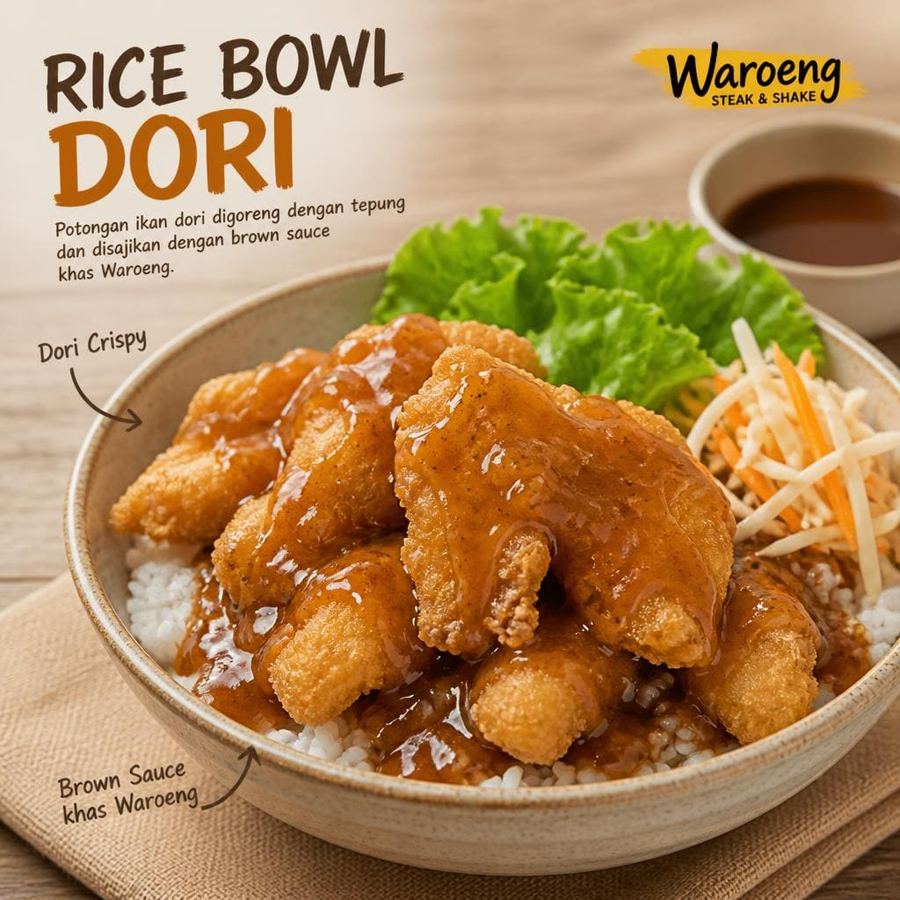 Foto Rice Bowl Dori dengan potongan ikan dori goreng tepung dan nasi
