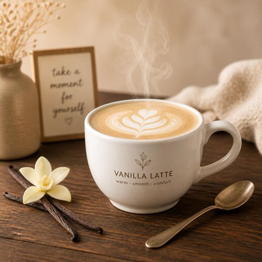 Foto Vanilla Latte dengan rasa kopi susu dan vanilla creamy