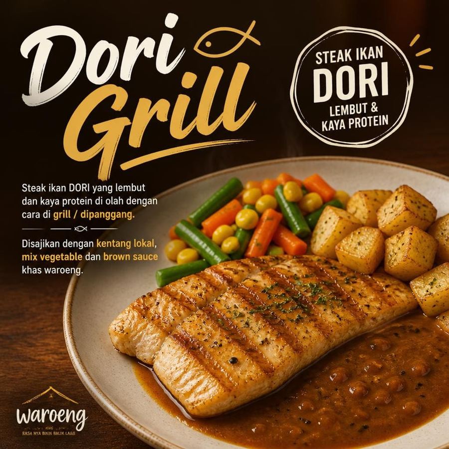 Foto Dori Grill dengan ikan dori lembut, kentang lokal, dan mix vegetable