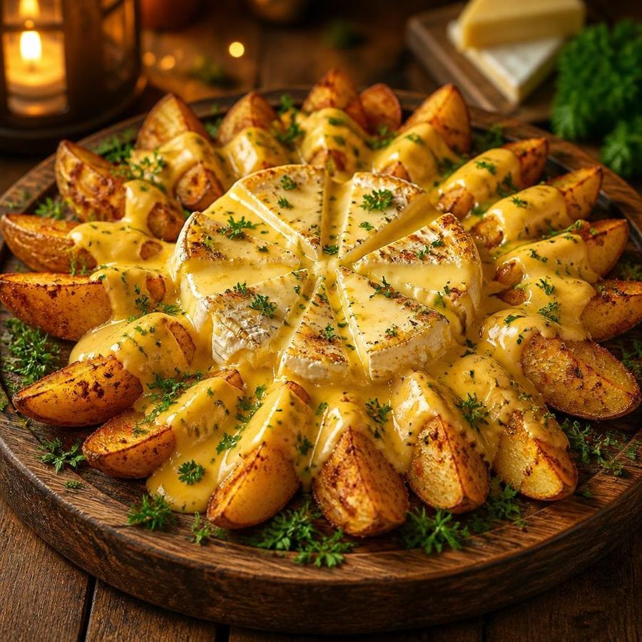 Foto Cheese Wedges dengan potato wedges dan cheese sauce