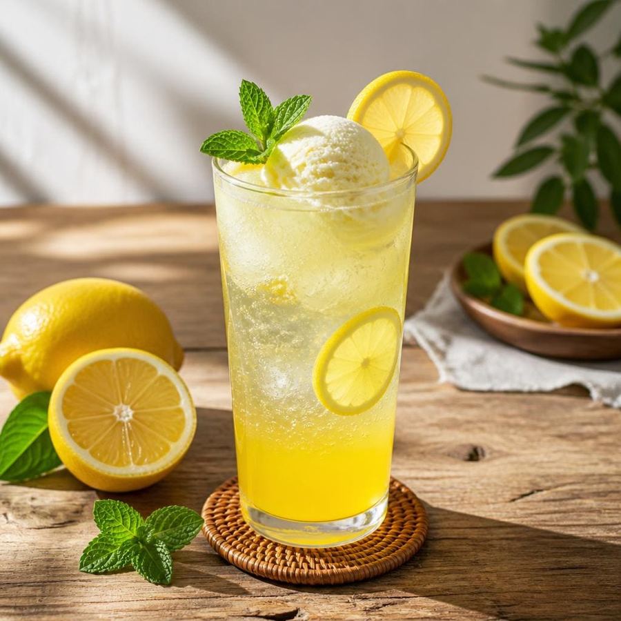 Foto Lemon Squash Float dengan rasa lemon segar dan topping es krim