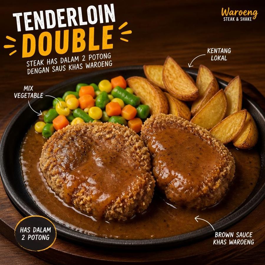 Foto Tenderloin Double dengan dua potong steak daging sapi bagian has dalam