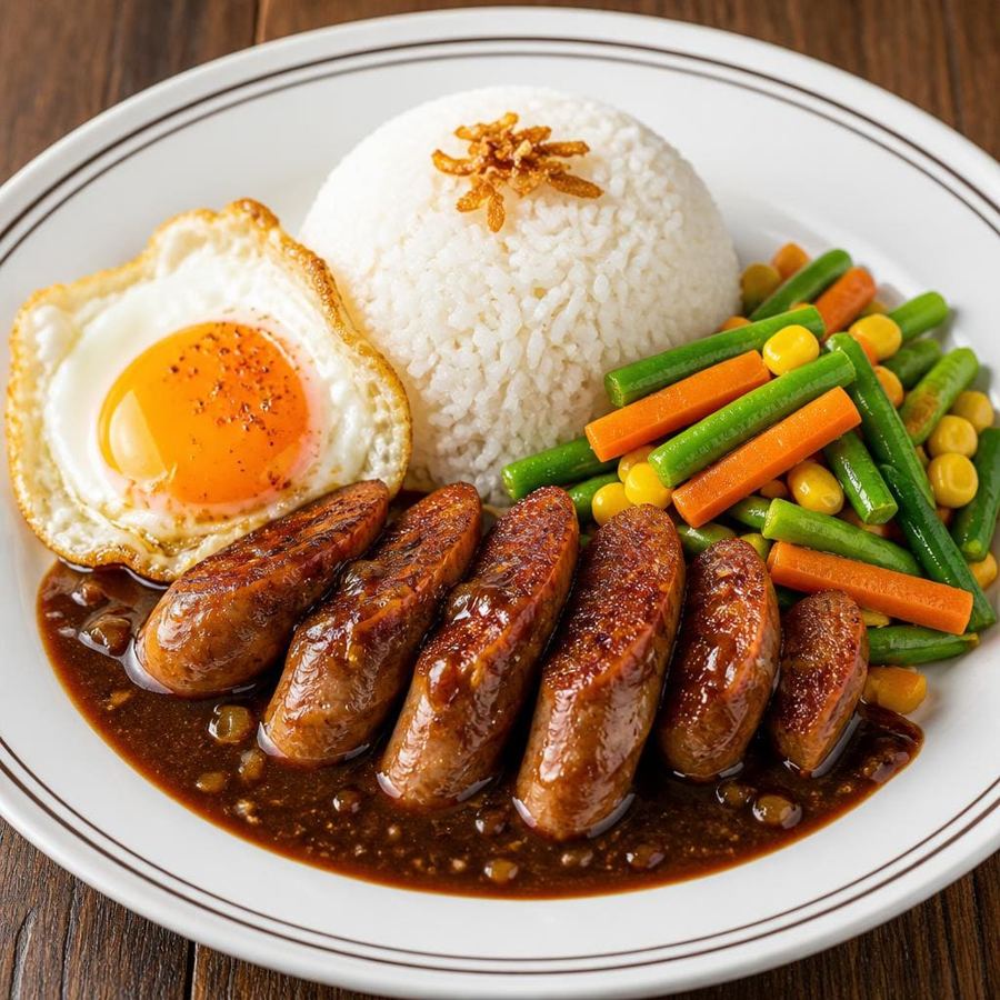 Foto Rice Beef Sozis dengan sosis daging sapi premium, nasi, telur, dan mix vegetable