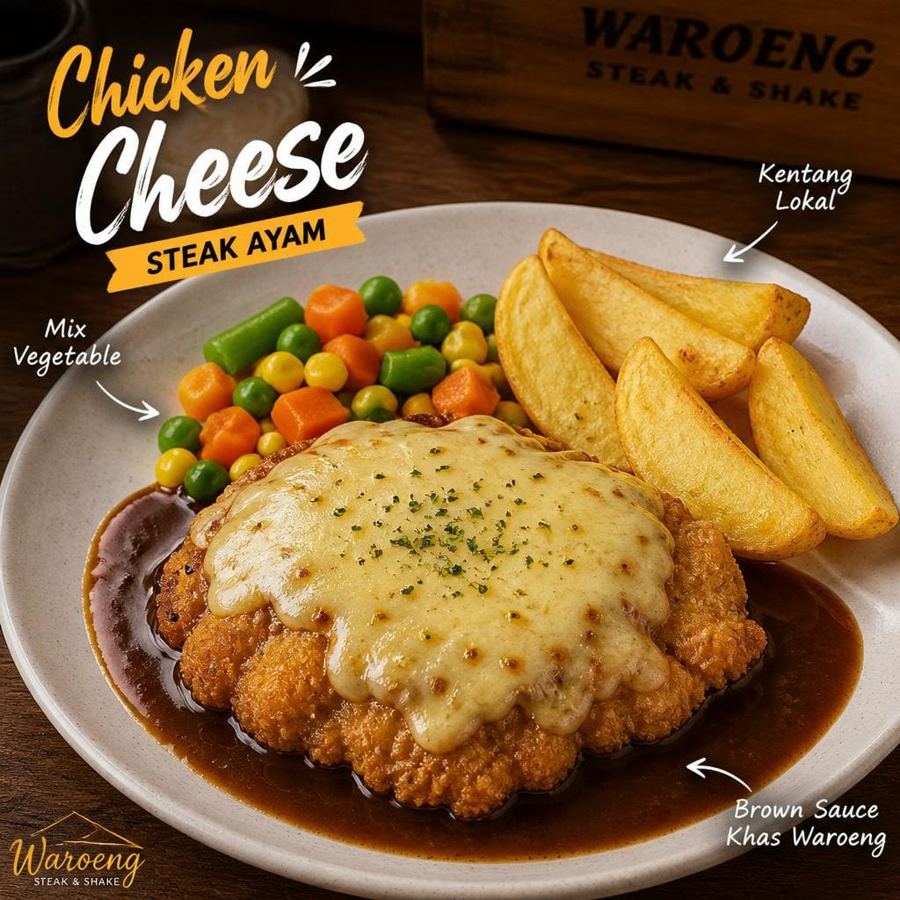 Foto Chicken Cheese dengan steak ayam goreng tepung dan saus keju